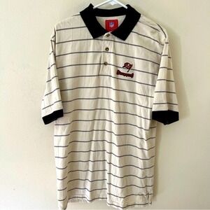Vintage Tampa Bay Buccaneers Men’s White Black NFL Striped Polo Shirt Size Lg